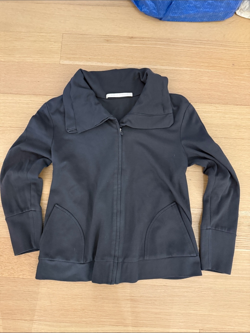 Women's Black Zip Bomber Jacket with Wide Collar